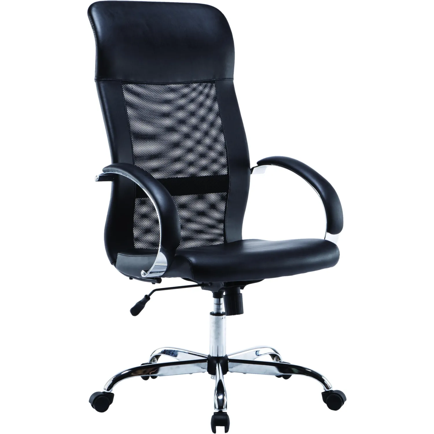 Кресло для руководителя Комус Мебель (Easy Chair) 575 чёрное (экокожа/сетка, металл хромированный)