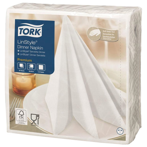 Салфетки бумажные Tork LinStyle Premium 478711 39×39 см белые 1-слойные 50 штук в упаковке