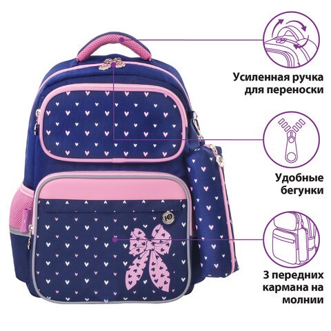 Рюкзак ЮНЛАНДИЯ COMPLETEс пеналом в комплектеэрго-спинкаPink bow42×29х14 см229972
