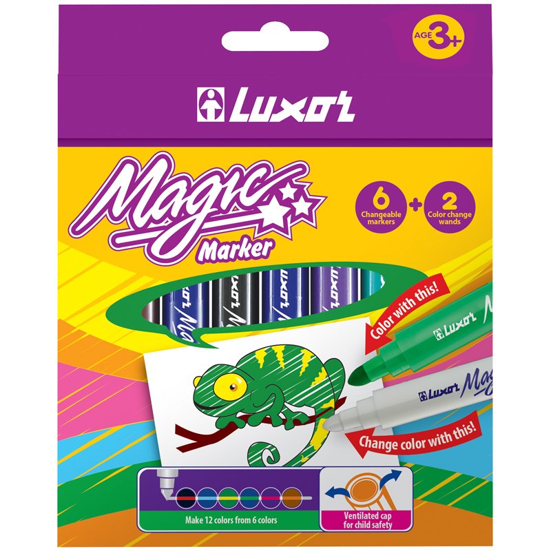 превью Фломастеры меняющие цвет Luxor «Magic», 06цв+2, 8шт., картон, европодвес