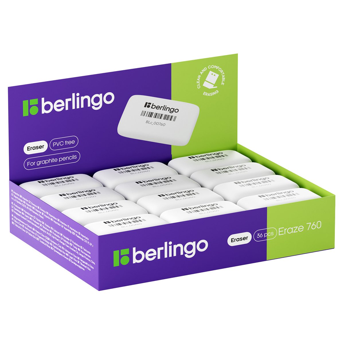 Ластик Berlingo «Eraze 760», прямоугольный, термопластичная резина, 44×25×9мм