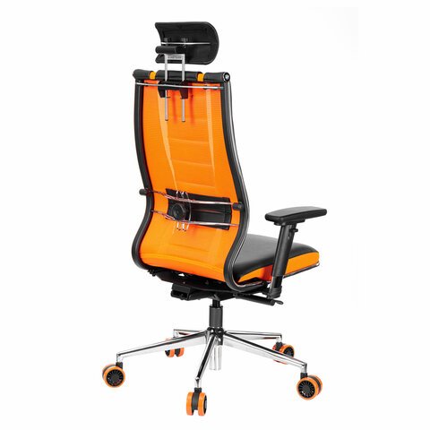 Кресло компьютерное МЕТТА «ErgoLife» 10 B2-160D2D-подголовникэкокожа/сеткачерное/оранжевое