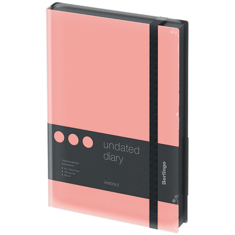 Ежедневник недатир. A5, 136л., кожзам, Berlingo «Instinct», черный/фламинго, с резинкой