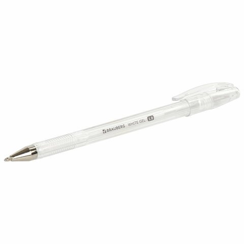Ручка гелевая BRAUBERG «White Pastel», БЕЛАЯ, корпус прозрачный, узел 1 мм, линия письма 0.5 мм