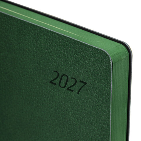 Ежедневник датированный 2027, А5, 138×213 мм, BRAUBERG «Stylish», под кожу, гибкий, темно-зелёный