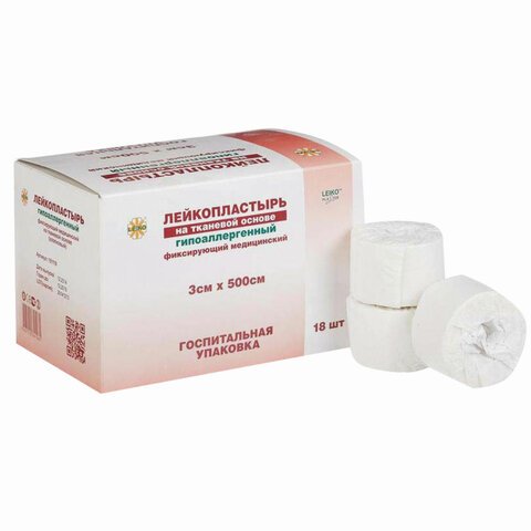 превью Лейкопластырь Leiko plaster 3×500 см на тканевой основе (18 штуки в упаковке)