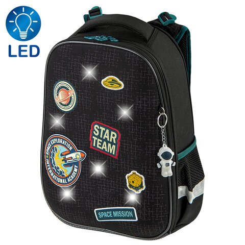 превью Ранец BRAUBERG PREMIUM, 2 отделения, с брелком, «Space mission», LED ЛАМПОЧКИ, 38×29х16 см
