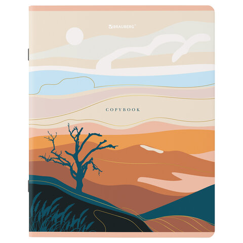 Тетради КОМПЛЕКТ 5 шт. А5, 48 л., BRAUBERG, скоба, клетка, SoftTouch, фольга, «Mountains»