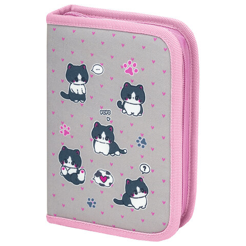 превью Пенал BRAUBERG, 1 отделение, полиэстер, 21×14 см, «Cat patches»