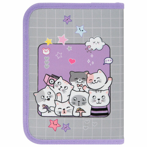 Пенал ПИФАГОР, 1 отделение, 2 откидные планки, полиэстер, 20×14 см, «Cats selfie»