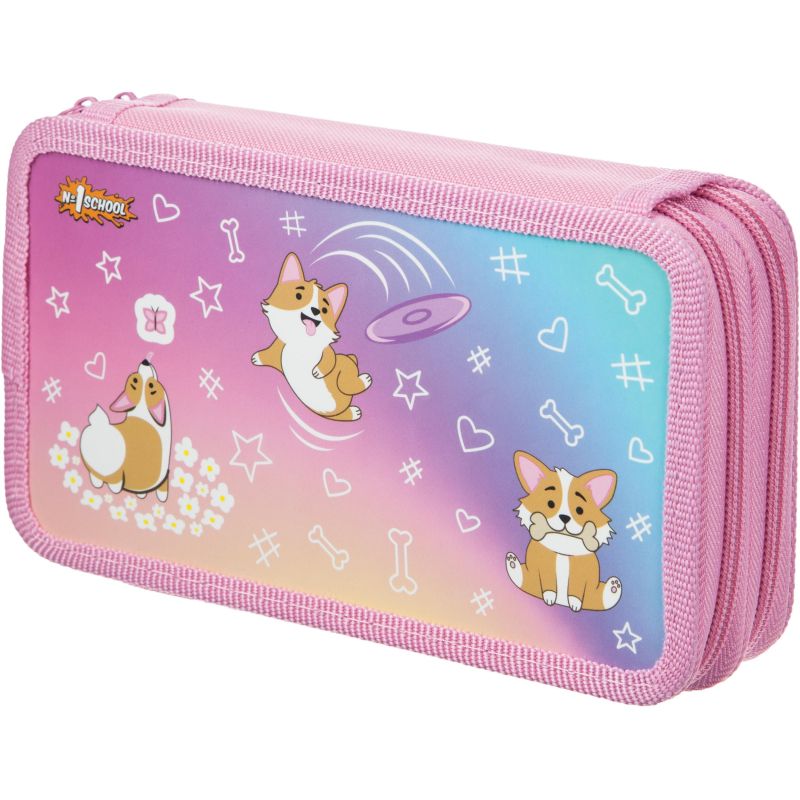 Пенал №1School Corgi time 2 отд., ламинат, софт тач, 190×110 мм, ПКК 11-6