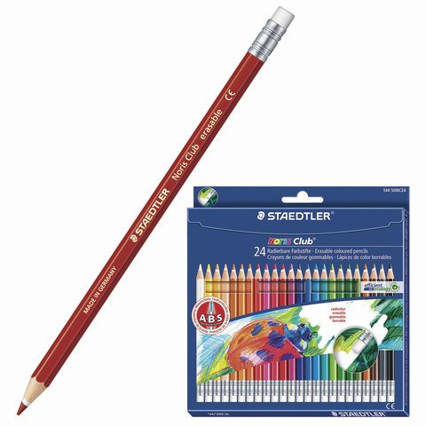 Карандаши цветные с резинкой STAEDTLER (Германия) «Noris club», 24 цвета, заточенные, подвес