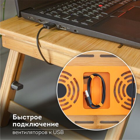 Столик БАМБУКОВЫЙ складной для ноутбука/завтрака (50×30х25 см)с охлаждениемDASWERK532583