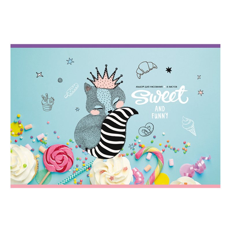 Альбом для рисования 08л., А4, на скрепке BG «Sweet&funny», эконом