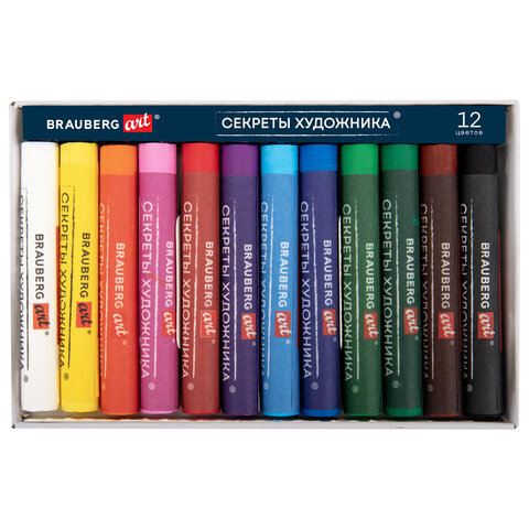 Пастель масляная художественная BRAUBERG ART «Секреты художника», 12 цветов, круглое сечение