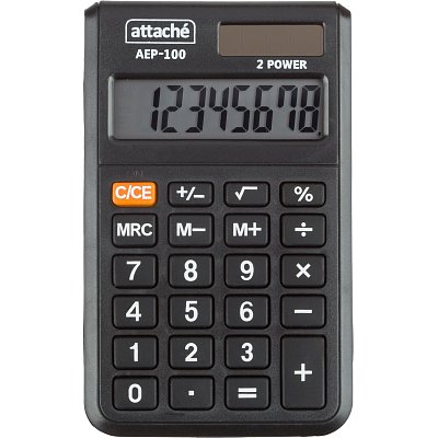 Калькулятор карманный Attache, AEP-100.8р, двойное питание, черн