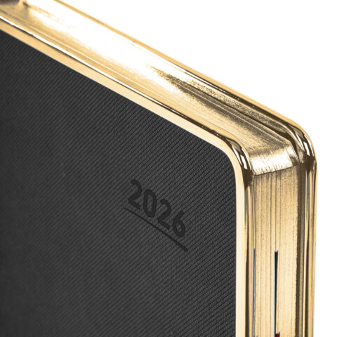 Ежедневник датированный 2026 А5 148×218 мм, GALANT «Infinity Gold», под кожу, черный