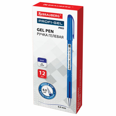 Ручка гелевая BRAUBERG «Profi-Gel PRO», СИНЯЯ, линия письма 0.4 мм, игольчатый наконечник 0.5 мм, печать на корпусе