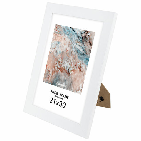 Рамка 21×30 см небьющаяся, КОМПЛЕКТ 3 шт., багет 29 мм, МДФ, BRAUBERG «Basic», белая
