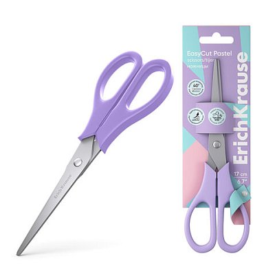 Ножницы ERICH KRAUSE «EasyCut Pastel» 170 мм, цвет ассорти, в картонной упаковке с европодвесом