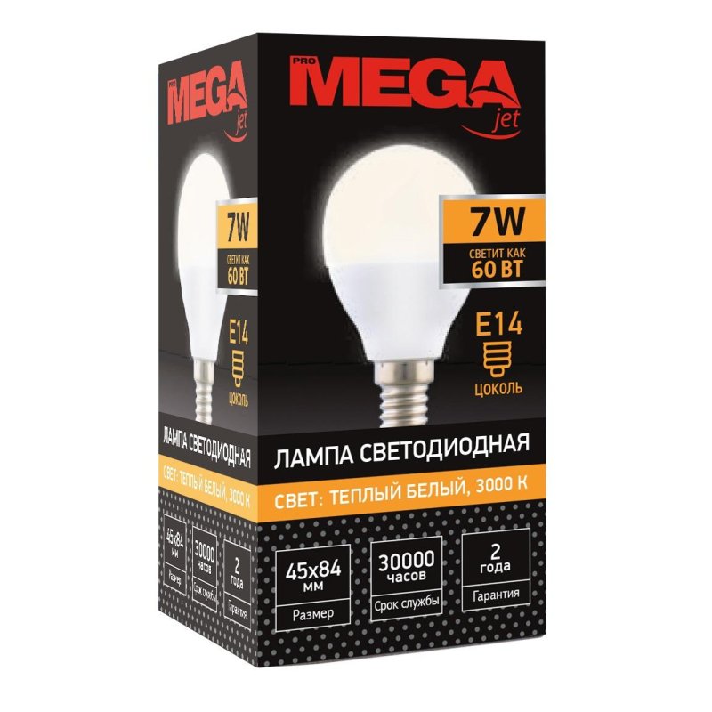 превью Лампа светодиодная Mega 7 Вт E14 шаровидная 3000 K теплый белый свет