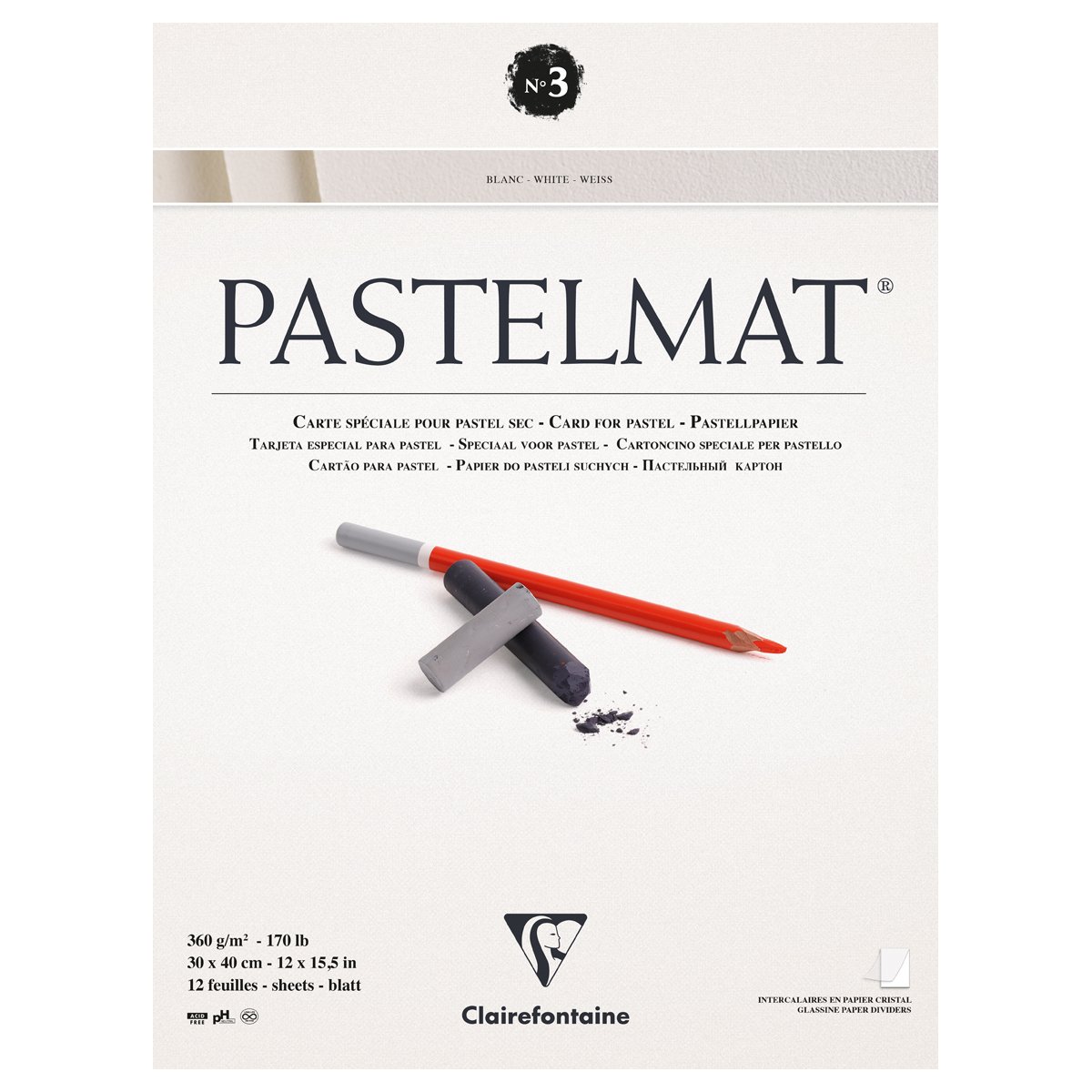 превью Альбом для пастели 12л. 300×400мм на склейке Clairefontaine «Pastelmat», 360г/м2, бархат, белый