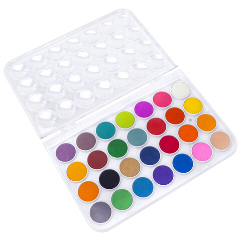 Краски акварельные ЮНЛАНДИЯ «ДОМИКИ», 28 цветов, круглые кюветы 28 мм, пенал