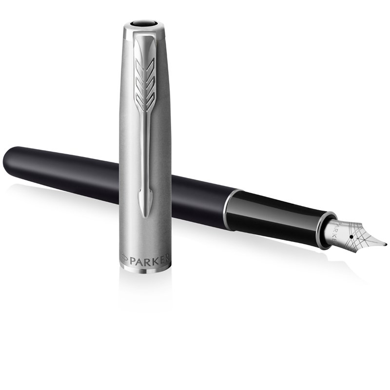 Ручка перьевая Parker «Sonnet Sand Blasted Metal&Black Lacquer» черная, 0.8мм, подар. уп. 