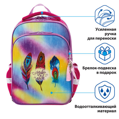 Ранец BRAUBERG QUADRO3 отделенияс брелкомPlumage37×28х18 см229953