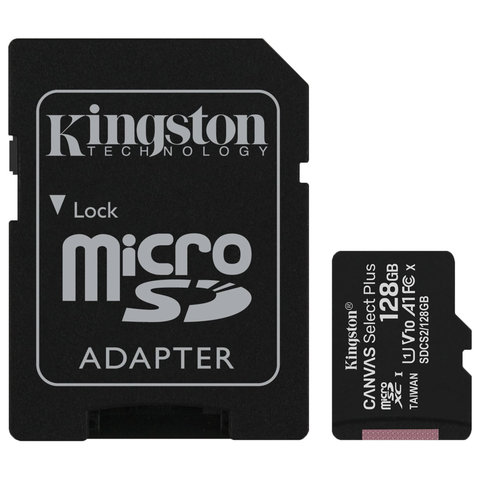 превью Карта памяти microSDXC 128 GB KINGSTON Canvas Select Plus UHS-I U1.100 Мб/с (class 10), адаптер, SDCS2/128 GB