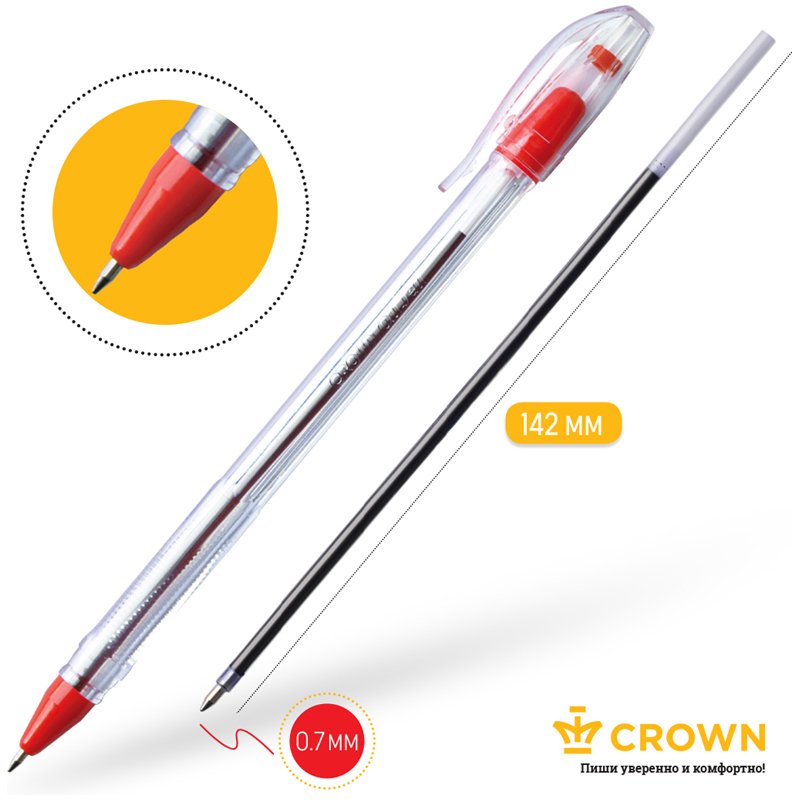 Ручка шариковая Crown «Oil Jell» красная, 0.7мм, штрих-код