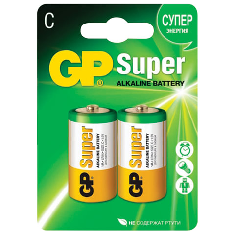 Батарейки GP Super C/343/LR14, 1.5В, алкалиновые, 2 шт. в блистере арт ...