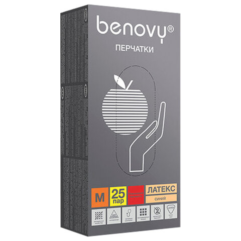 Перчатки латексные смотровые 25 пар (50 шт. )прочныеразмер M (средний)BENOVY High RiskЧЗ