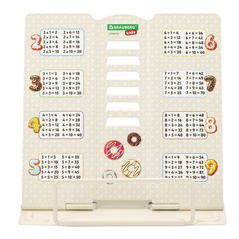 Подставка для книг и учебников BRAUBERG KIDS mini «Food» с таблицей умножения, регулируемый угол наклона, металлическая