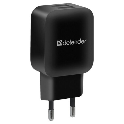 превью Зарядное устройство сетевое (220 В) DEFENDER EPA-13, 2 порта USB, выходной ток 2.1 А, черное
