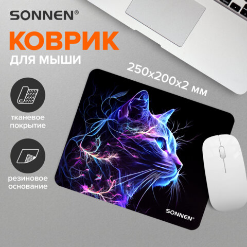 Коврик для мыши SONNEN «NEON CAT» резина + ткань250×200х2 мм513956