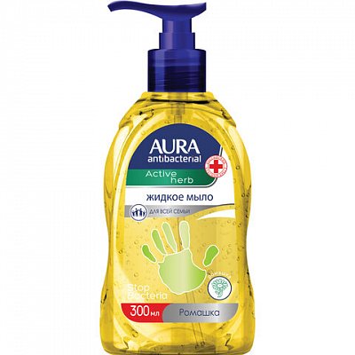 Мыло-крем жидкое, 300 мл, AURA «Antibacterial», антибактериальное, «Экстракт ромашки», дозатор
