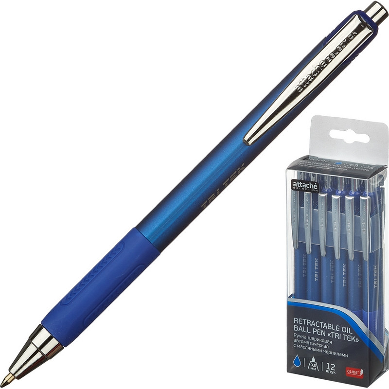 Ручка шариковая автоматическая Attache Selection Glide Tri Tek синяя (толщина линии 0.5 мм)