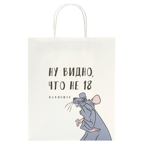 Пакет подарочный (1 штука) 26×13х32 см (L) «Крыска», крафт, ЗОЛОТАЯ СКАЗКА