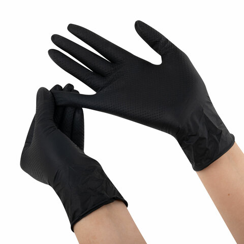 Перчатки нитриловые сверхпрочные с текстурой SFM MEGA TEX BLACK 25 пар (50 штук)XL (очень большой)