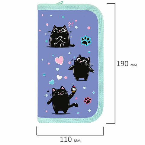 Пенал ПИФАГОР, 2 отделения, ламинированный картон, 19×11 см, «Funny cats»