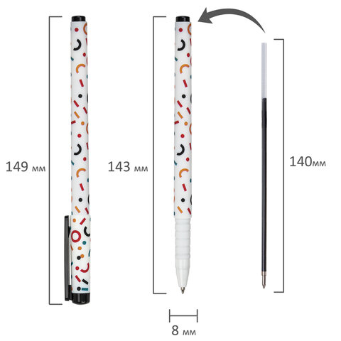 Ручка шариковая BRAUBERG SOFT TOUCH GRIP «CONFETTI», СИНЯЯ, мягкое покрытие, узел 0.7 мм