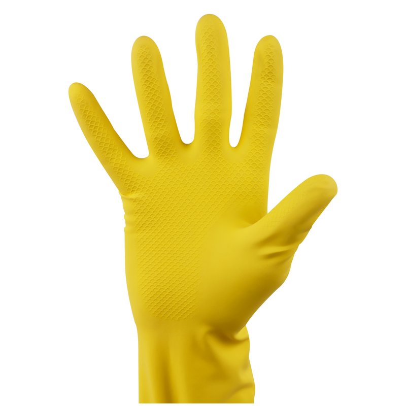 Перчатки резиновые хозяйственные OfficeClean ПРЕМИУМ, многоразовые, хлопчатобумажное напыление, супер плотные, р. S, желтые, пакет с европодвесом