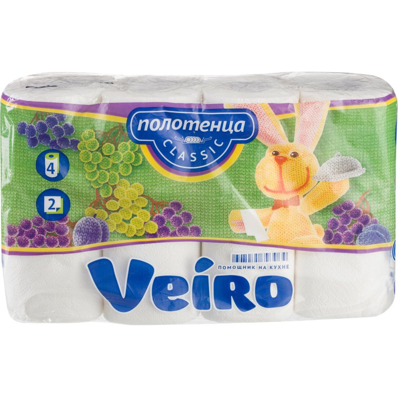 Полотенца бумажные Veiro Classic с тиснением двухслойные (4 рулона по 12.5 метра)