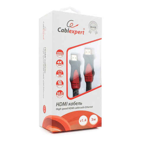Кабель HDMI, 3 м, CABLEXPERT, M-M, 2 фильтра, для передачи цифрового аудио-видео
