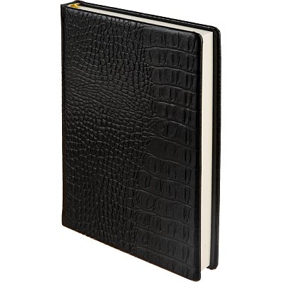 Ежедневник недатированный Attache Caiman bicolor, А5, 160л., черный, нат. кожа