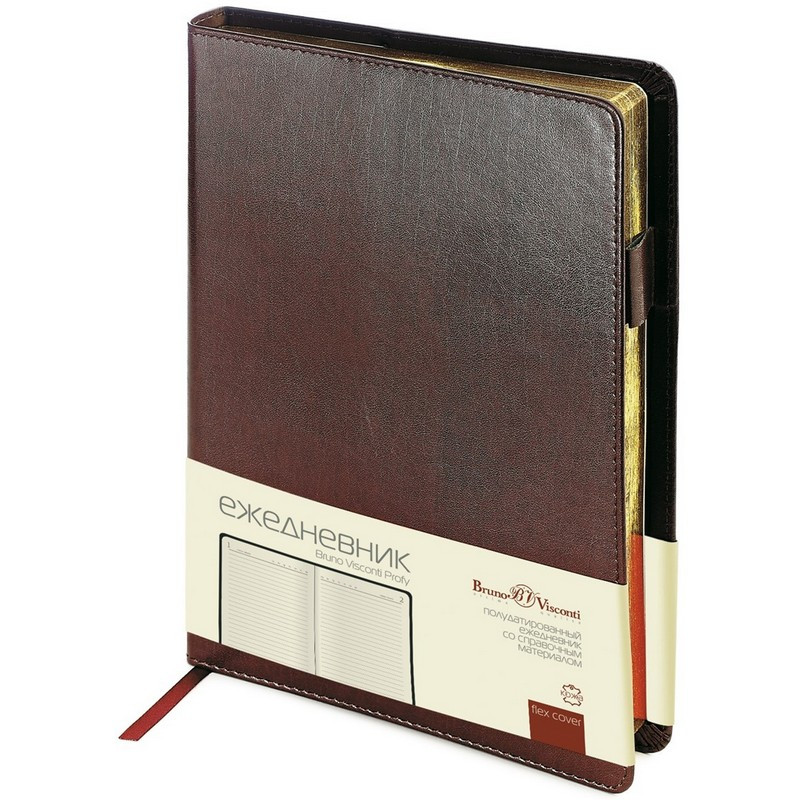Ежедневник полудатированный Bruno Visconti Profy натуральная кожа А5 208 листов коричневый (золотист