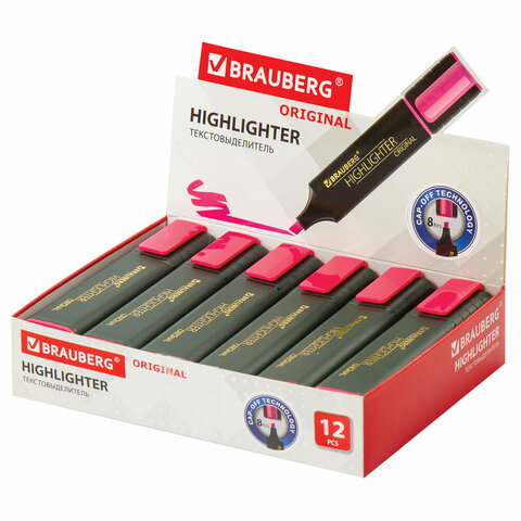 Текстовыделитель BRAUBERG «ORIGINAL», РОЗОВЫЙ, линия 1-5 мм