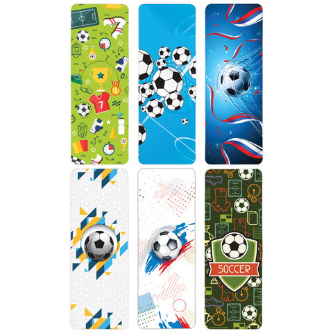 Закладки для книг МАГНИТНЫЕ c высечкой, «FOOTBALL», набор 6 шт., 35×25 мм, BRAUBERG