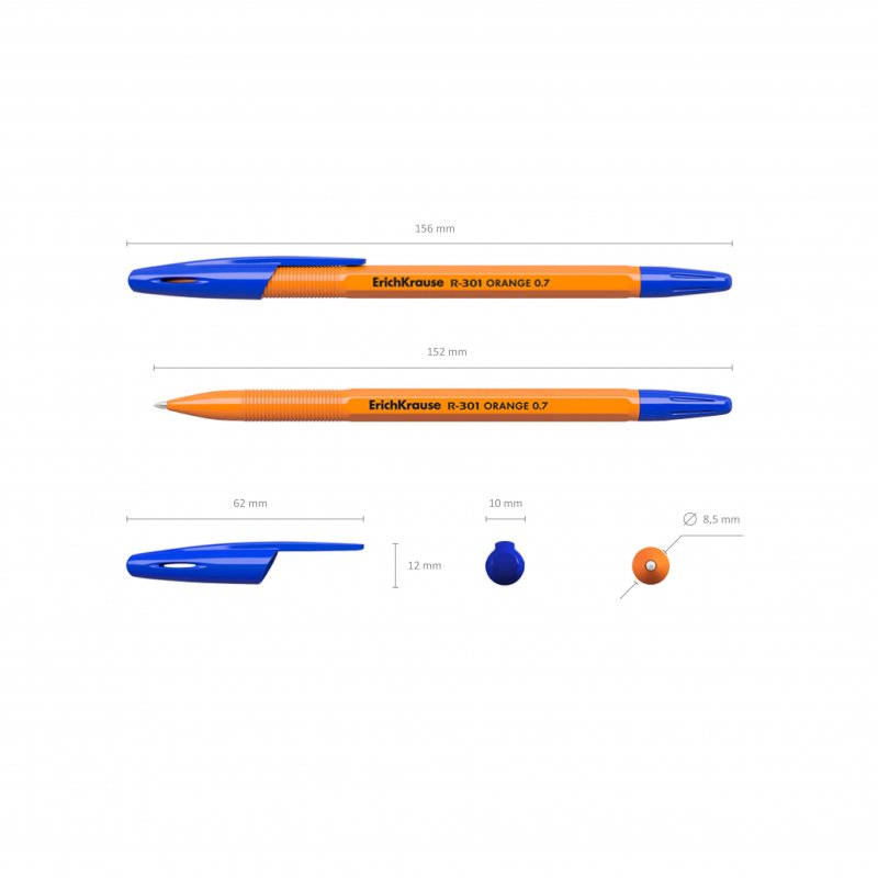 Ручка шариковая неавтоматическая ErichKrause R-301 Orange Stick синяя (толщина линии 0.35 мм)